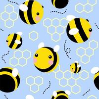 flying bee and honeycomb doodle of seamless pattern design vector