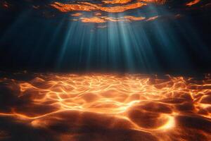Sunlit Ocean Floor with Radiant Patterns and Tranquil Water Rays photo