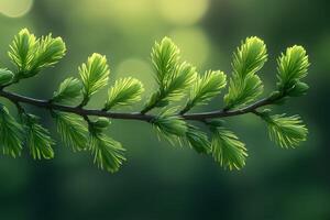 Fresh Spring Pine Needles in Sunlight - Nature's Renewal for Green Design and Decor photo