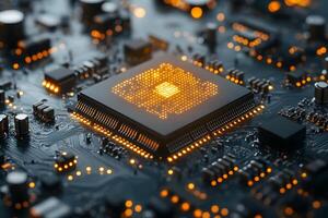 Futuristic Microchip with Glowing Circuitry for Technology Design photo