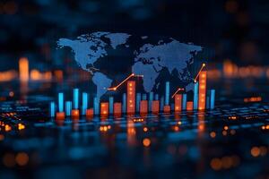 Global Financial Data Analysis with Bar Graphs and World Map photo