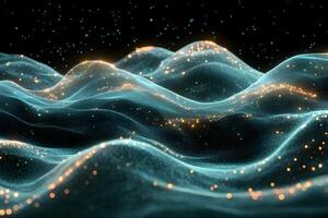 Abstract Digital Waveform in Futuristic Cyber Landscape for Technology and Design photo