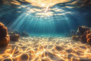 Sunlit Ocean Floor with Golden Light Rays - Nature and Underwater Serenity photo