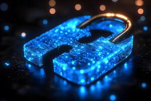 Glowing Digital Padlock Symbolizing Cybersecurity and Data Protection photo
