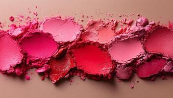 A close up of a pile of makeup powder with a variety of colors. Concept of creativity and experimentation, as the different shades of makeup can be combined to create unique looks photo
