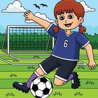 Female Soccer Player at Soccer Field Colored vector