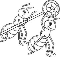 Ants Lifting a Lollipop Isolated Coloring Page vector