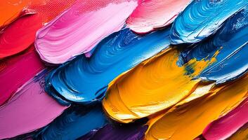 Bold abstract painting bursts. Colorful paint layers form a dynamic abstract work, highlighting diverse shades and textures in an artistic way. photo