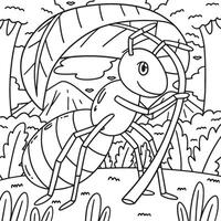 Ant with Leaf Umbrella Coloring Page for Kids vector