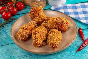 Fried chicken on a plate with tomatoes and spices photo