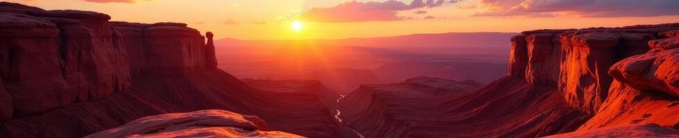 Warm sunset casting long shadows on ancient red rock formations, landscape photography,, canyon photo