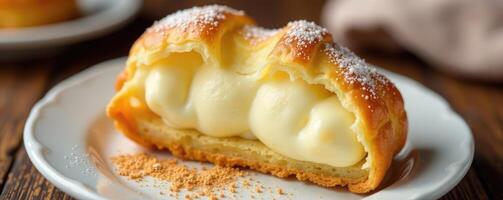 Delicate pastry shell filled with a rich vanilla cream,, cream photo