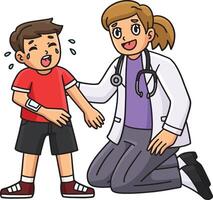 Female Doctor Comforting a Child Cartoon Clipart vector