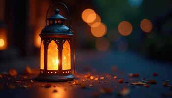 Glowing lantern with sparkles and a soft glow, serenity, warm light, lantern photo