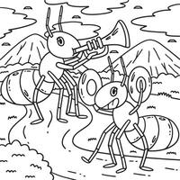 Ants Playing Instruments Coloring Page for Kids vector