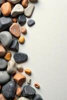 Stone fragments scattered on a neutral surface, texture, abstract background, natural material photo