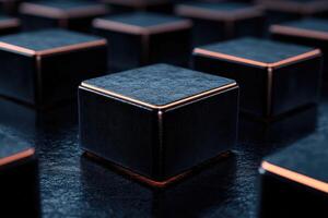 Black cubes with orange edges forming a grid pattern on dark background photo