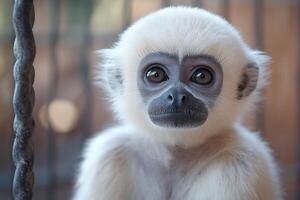 Portrait of a baby monkey showing its innocence and fragility photo