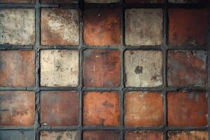 Weathered checkered tile floor creating rustic pattern photo