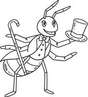 Ant Wearing Suit and Staff Isolated Coloring Page vector