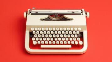 Vintage Cream Typewriter on Red Background Retro Writing Machine for Office Storytelling and Nostalgia photo