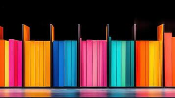 Colorful Bookshelf Display Vibrant Hues and Organized Rows of Books in a Studio Setting photo