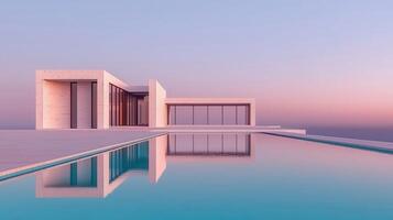 Modern Minimalist House with Infinity Pool at Sunset Stunning Architecture Design photo