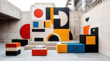 Geometric Art Installation Modern Abstract Wall Mural Concrete Architecture Urban Design photo
