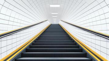 Modern Escalator in a White Tiled Subway Station Ascending Upwards photo