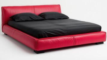 Modern Red Leather Bed with Black Sheets Stylish Bedroom Furniture Design photo