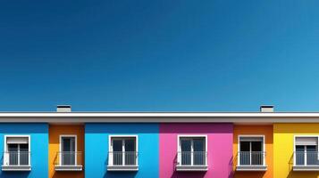 Vibrant Colorful Apartment Building Facade Under a Clear Blue Sky Modern Architecture Exterior photo