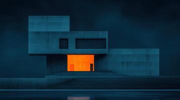 Modern Concrete Building Exterior at Night Illuminated Orange Interior Architecture Design photo