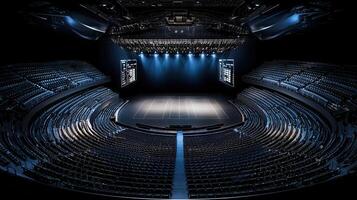 Modern Arena Interior Empty Seats and Stage Ready for Event photo