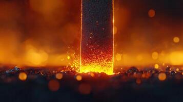 Glowing Hot Metal Bar in a Forge Intense Heat Sparks and Embers Industrial Manufacturing Process photo