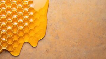Golden Honeycomb Texture Background Delicious Sweet Honey Dripping Honeycomb photo