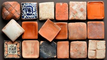 Collection of Rustic Terracotta and Ceramic Tiles Vintage Handmade Spanish Style photo