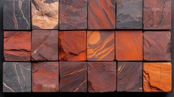 Collection of Red and Brown Stone Cubes Natural Texture Background for Design Projects photo