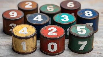 Vintage Numbered Metal Containers Rustic Colorful and Distressed Numbers for Design Projects photo