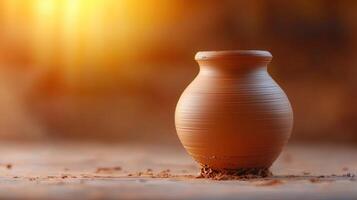 Unfinished Clay Pot on Wooden Surface Pottery Workshop Craftsmanship photo
