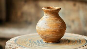 A Pottery Vase Being Shaped on a Spinning Wheel Artisan Craftsmanship and Clay Art photo