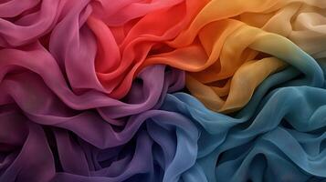 Colorful Draped Fabric Texture Background Gradient Rainbow Hues in Soft Sheer Silk Material photo