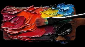 Vibrant Oil Paint Palette with Brush Strokes and Colors Ready for Artistic Creation photo