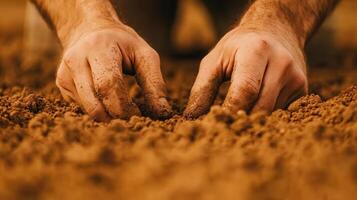 Hands Planting Seeds in Rich Brown Soil Agriculture and Farming Concept photo
