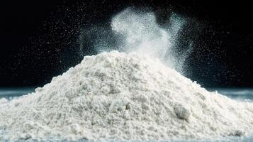 White Flour Pile with Dust Explosion Background Baking Ingredient Food photo