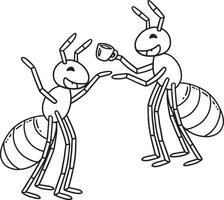 Ants with a Cup of Tea Isolated Coloring Page vector