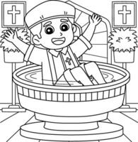 Baptism Baby Boy on Baptismal Font Coloring Page vector