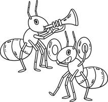 Ants Playing Instruments Isolated Coloring Page vector