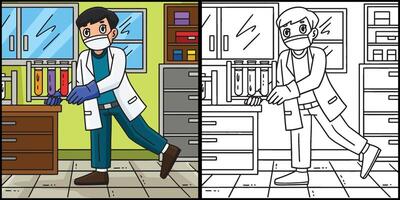 Doctor with Vials of Fluids Coloring Illustration vector