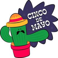Cinco de Mayo Cactus with Sombrero Typography vector