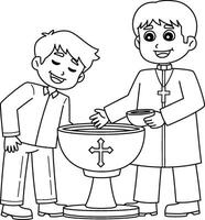 Baptism Boy and Priest Isolated Coloring Page vector